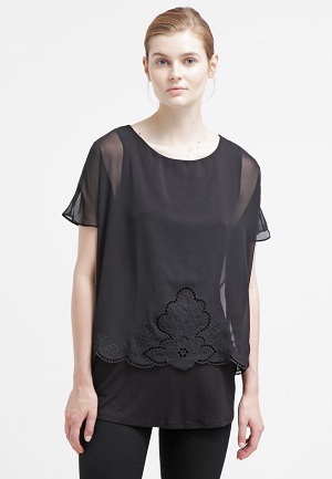 Sort blomster bluse til kvinder