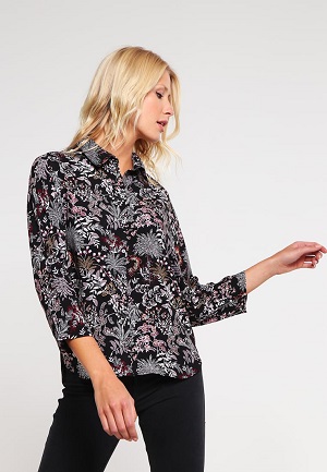Sort skjortebluse med blomster til kvinder
